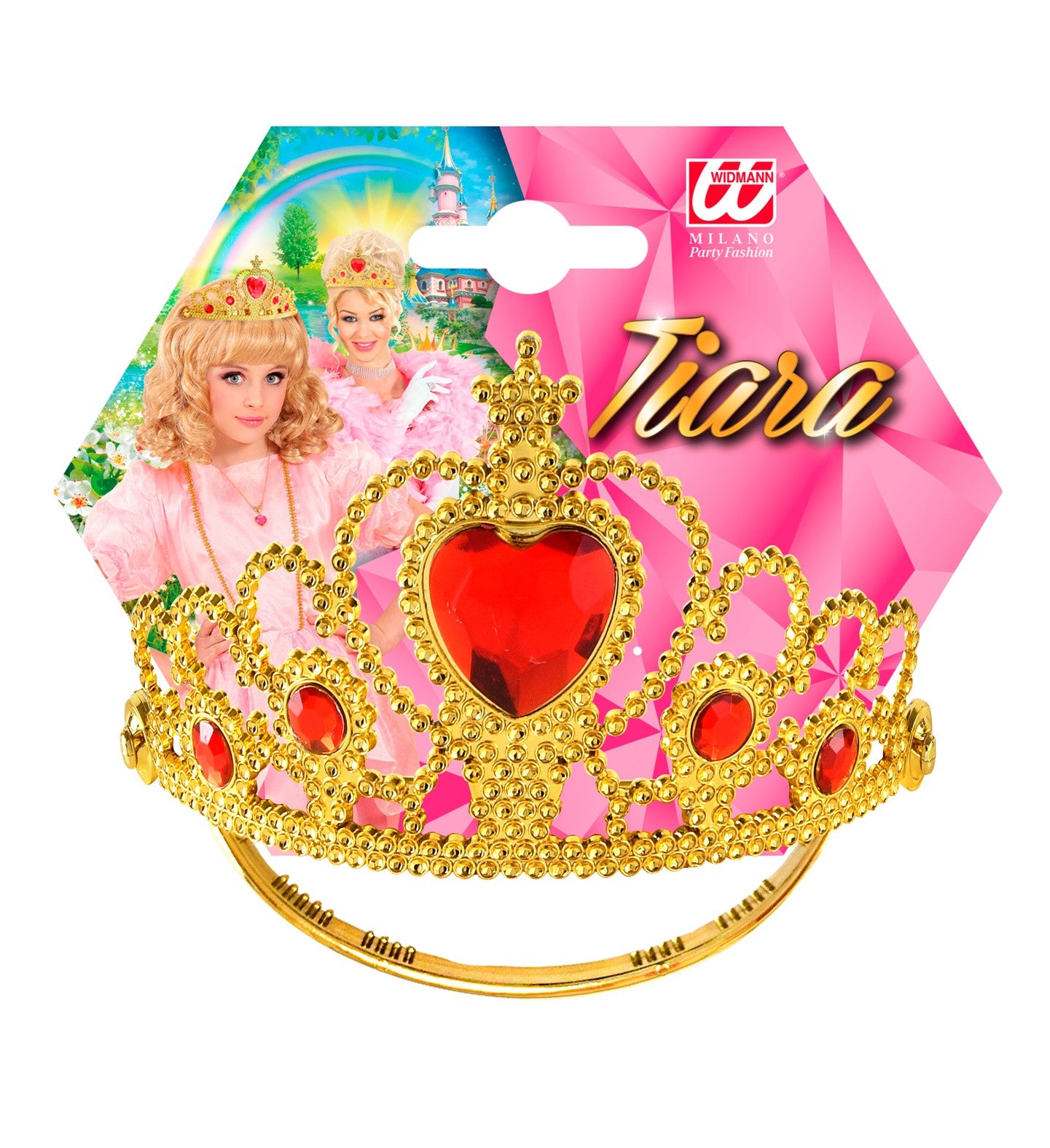 Tiara de Princesa Dorada con Gemas Rojas Infantil