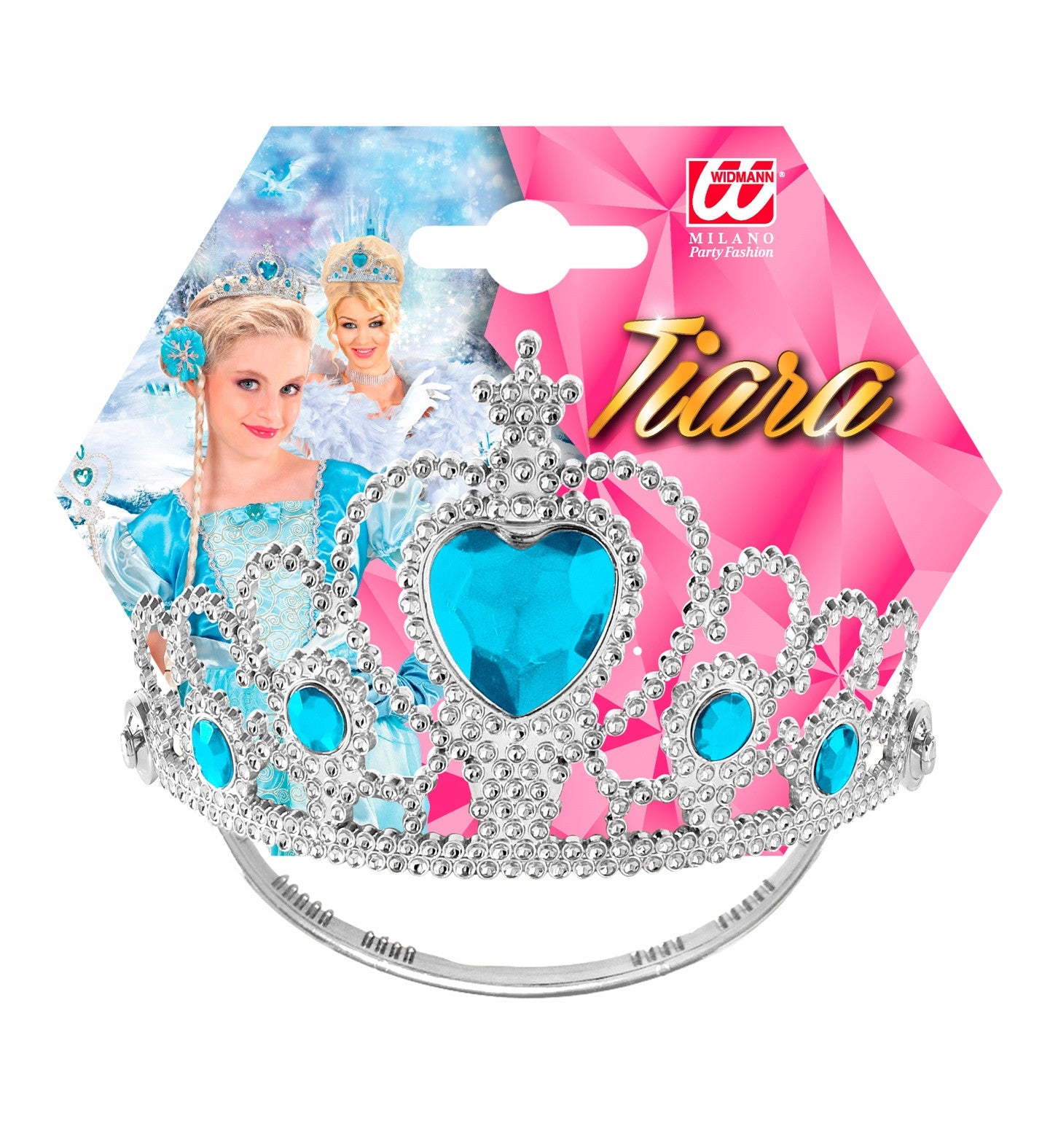 Tiara de Princesa Plateada con Gemas Azules Infantil