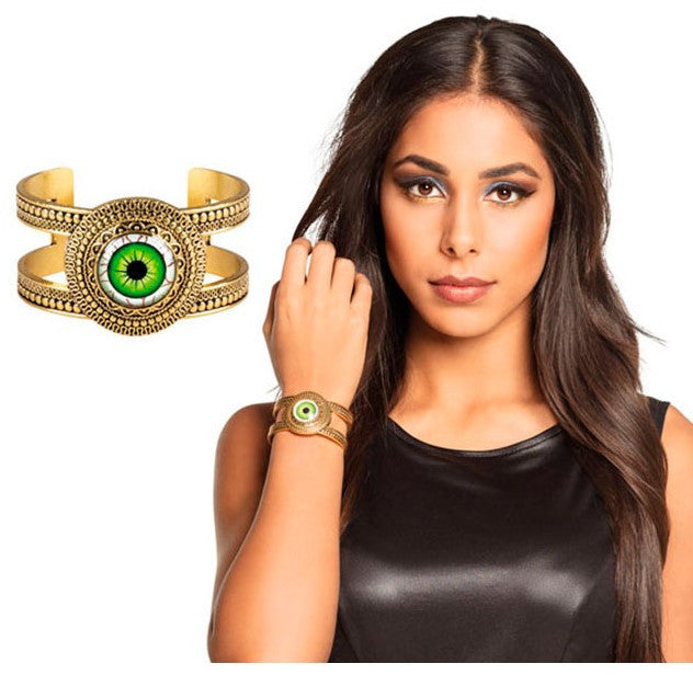 Brazalete Egipcio Metálico con Ojo Verde