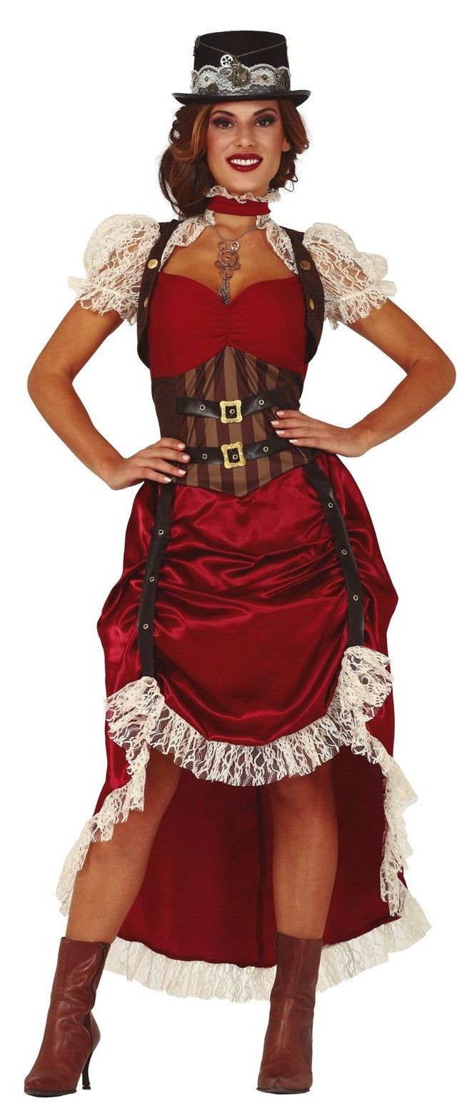 Disfraz Steampunk Rojo con Encaje para Mujer