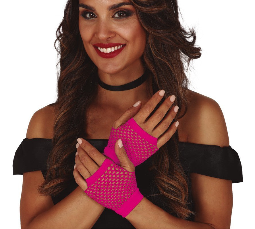 Guantes Rosa Fucsia de Rejilla Sin Dedos