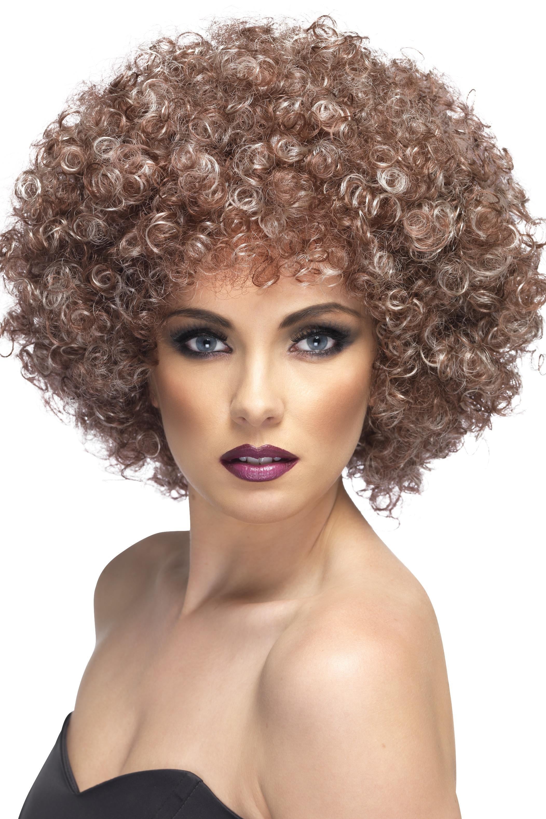 Peluca Afro Castaña con Mechas Rubias