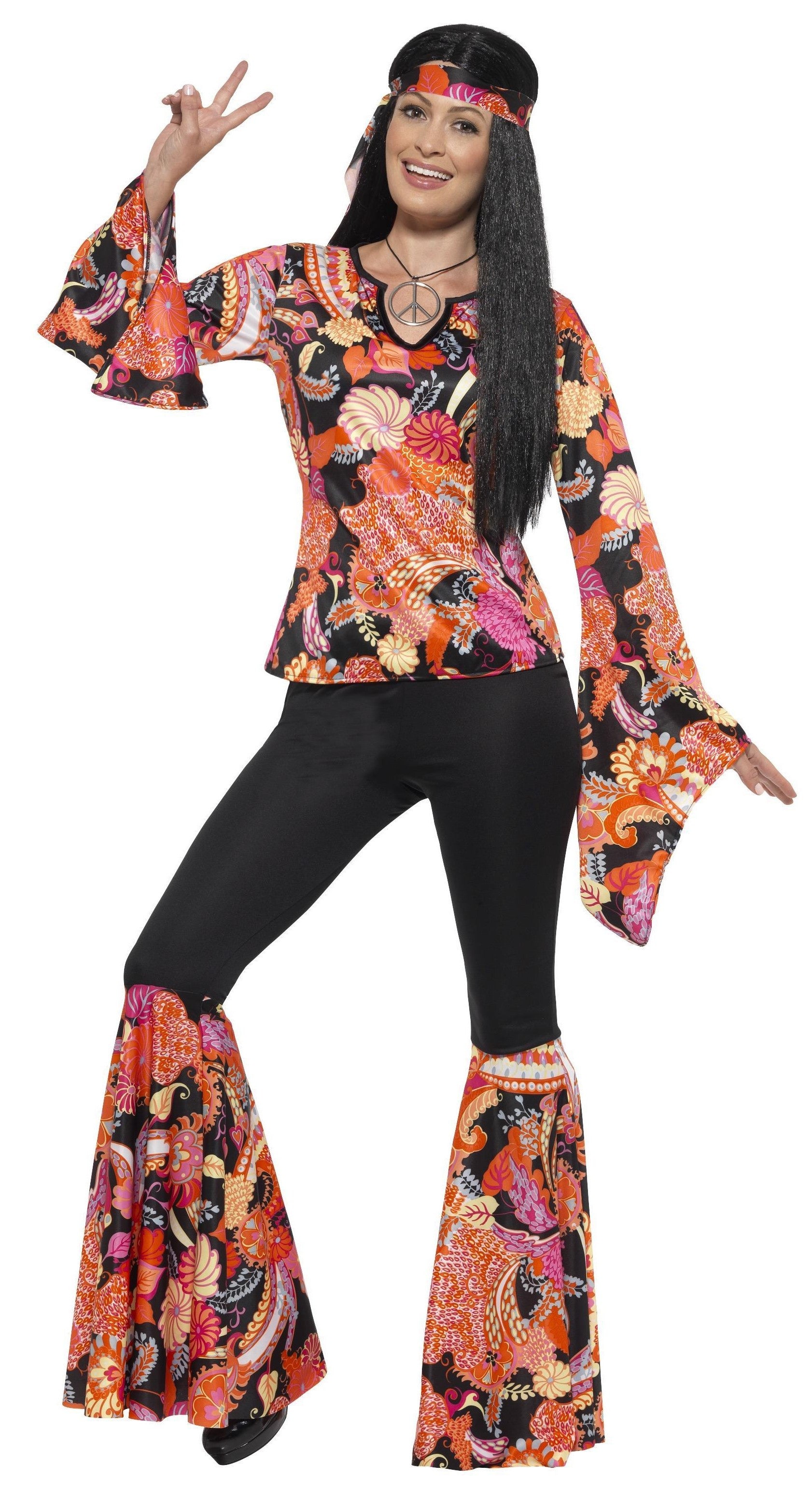 Disfraz de Hippie con Estampado Multicolor para Mujer