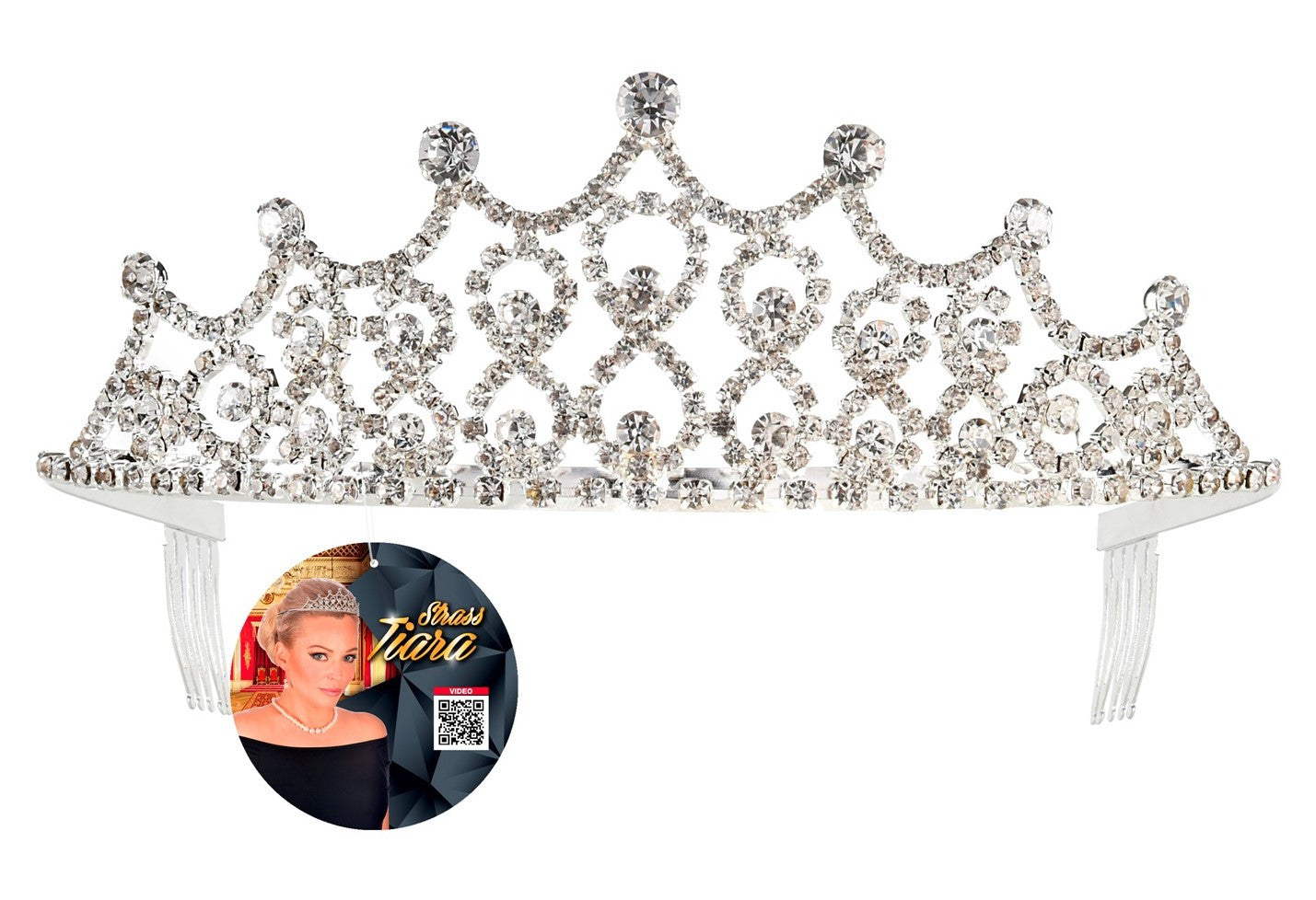 Tiara de Reina Metálica con Pedrería de Strass