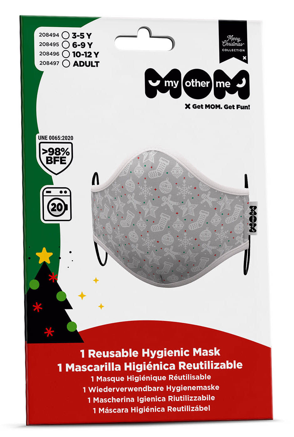 Mascarilla Gris Estampado Navidad Infantil