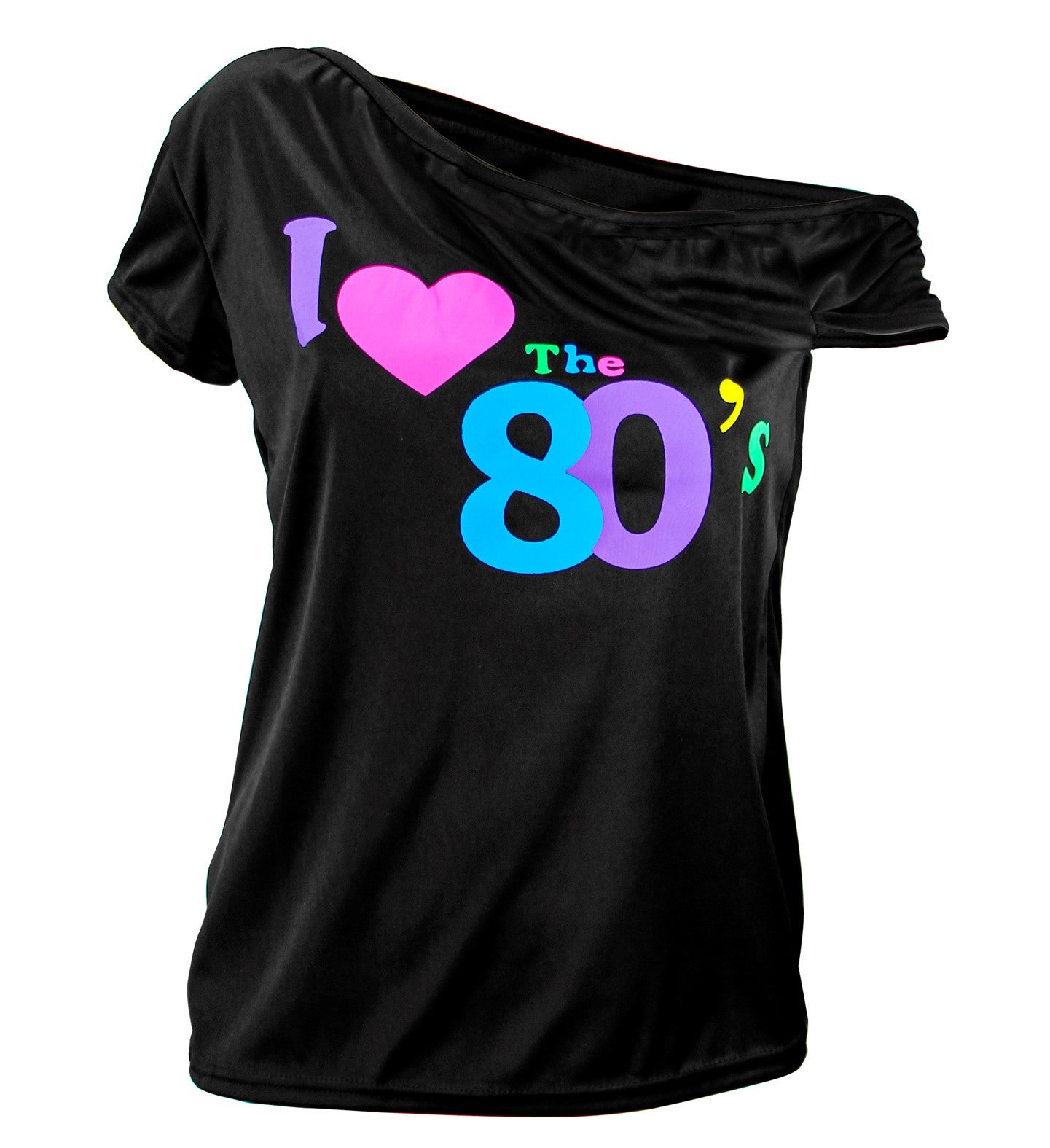 Camiseta Negra Años 80 Hombro Descubierto