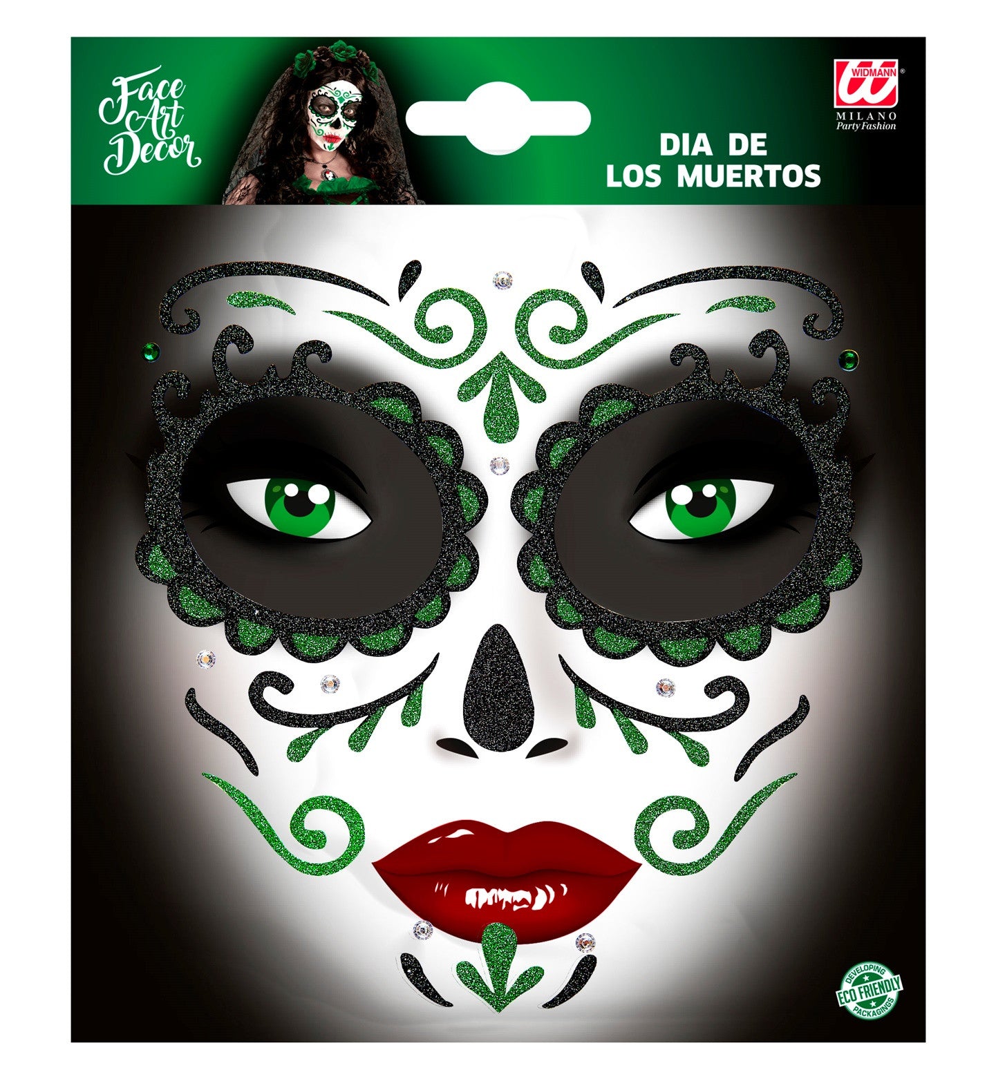 Set de Adhesivos de Catrina Verde con Purpurina