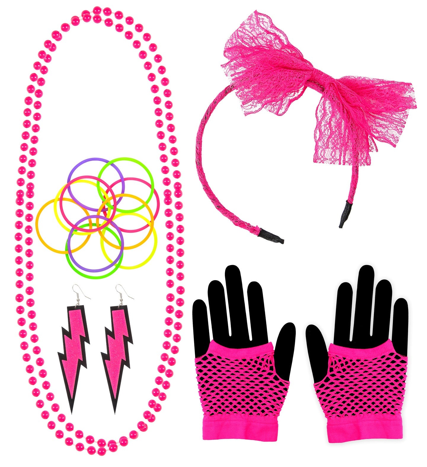 Kit de Accesorios Mujer Años 80 Rosa Neón