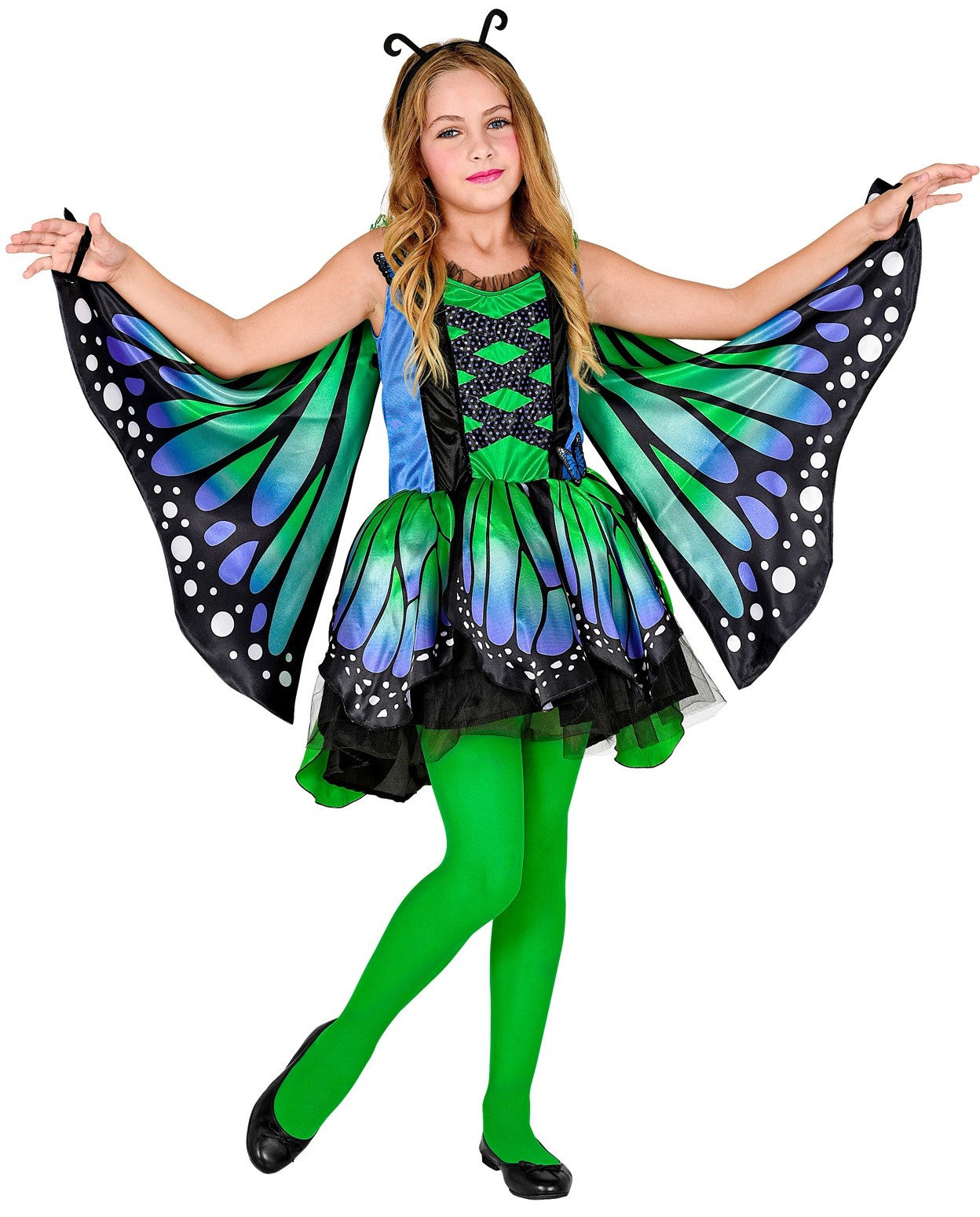 Disfraz de Mariposa con Alas Verde y Azul para Niña