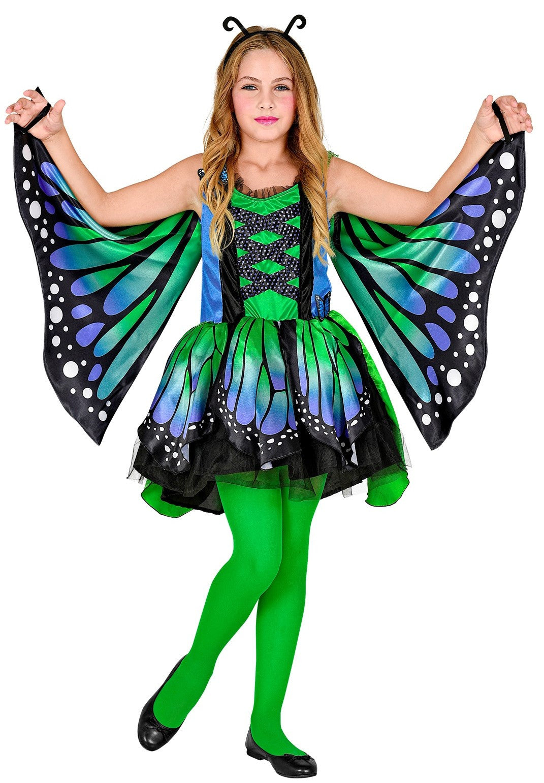 Disfraz de Mariposa con Alas Verde y Azul para Niña