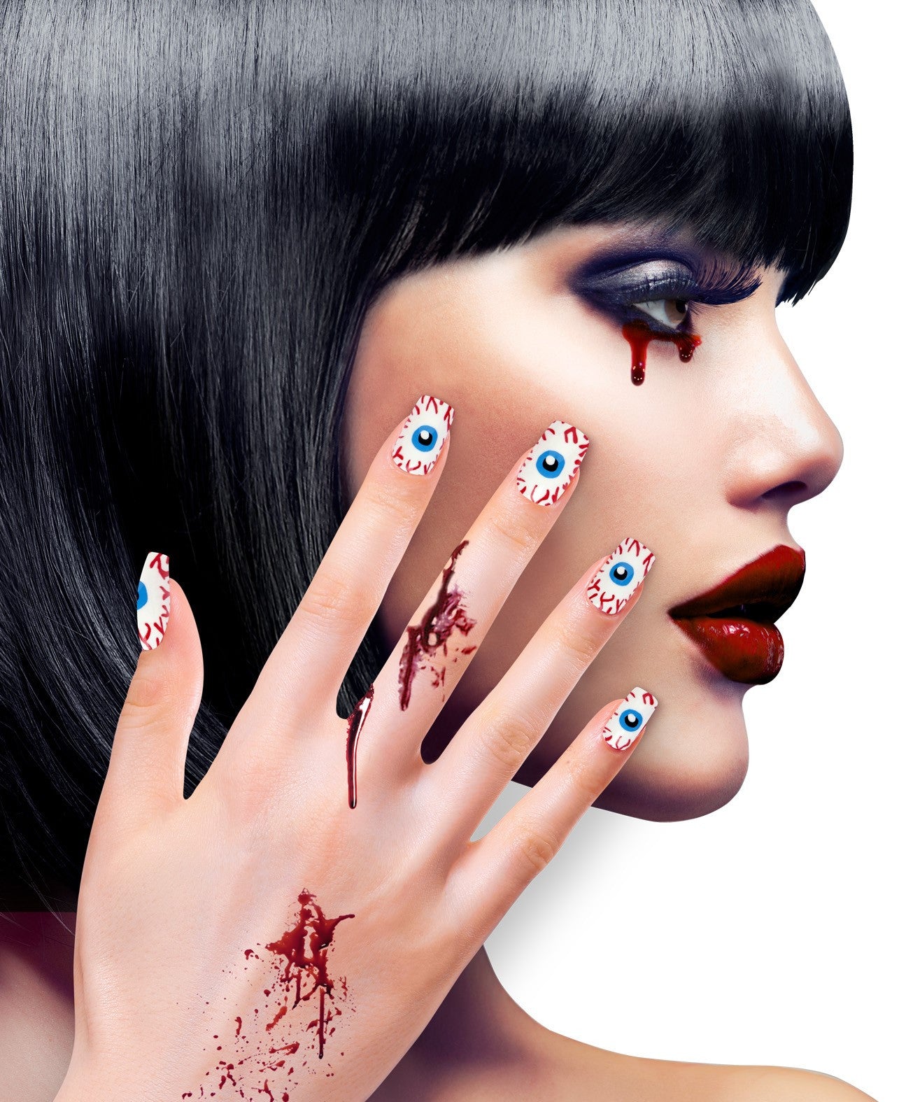 Uñas Postizas Blancas Autoadhesivas con Ojos