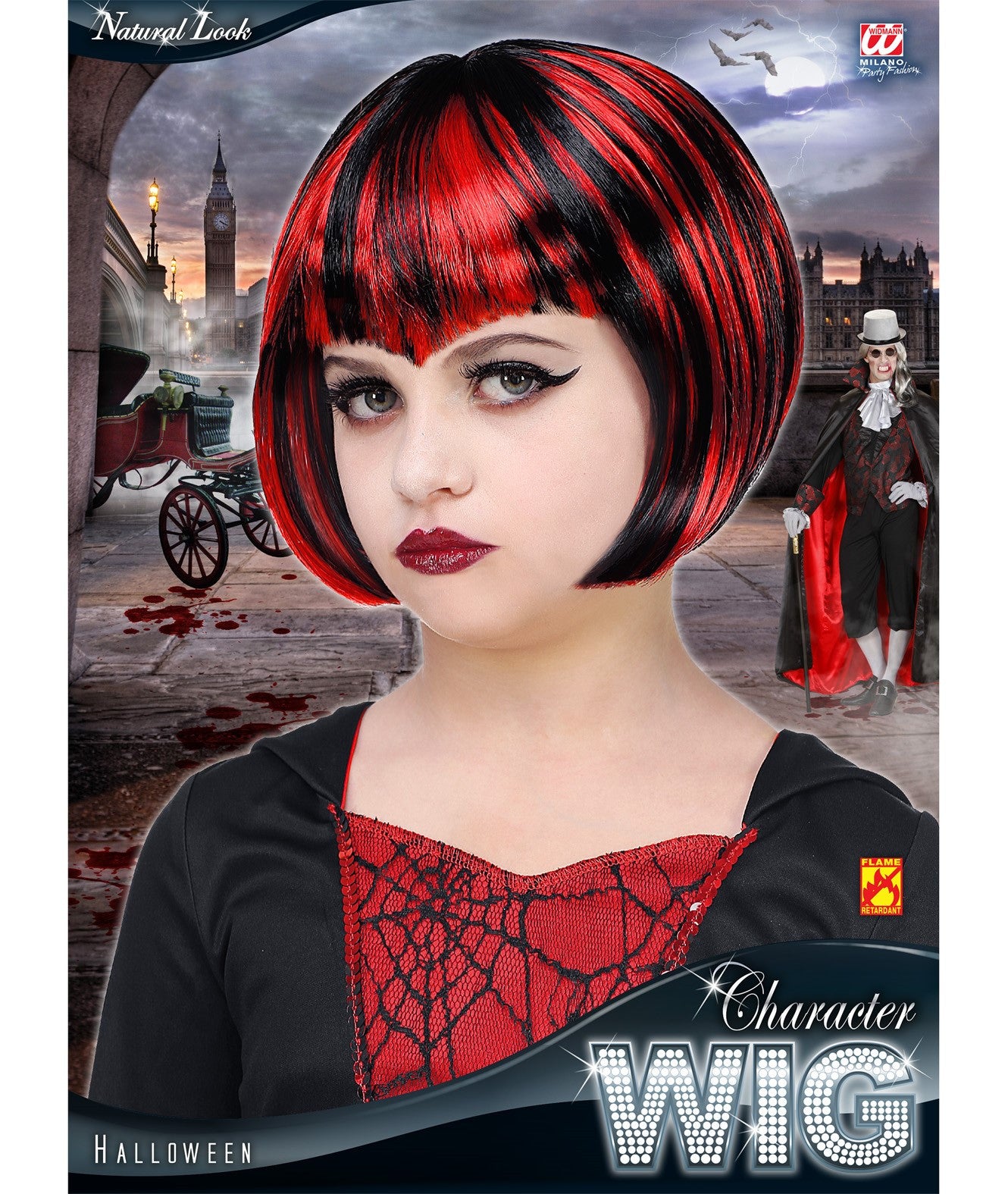 Peluca de Vampiresa Infantil Morena con Mechas Rojas