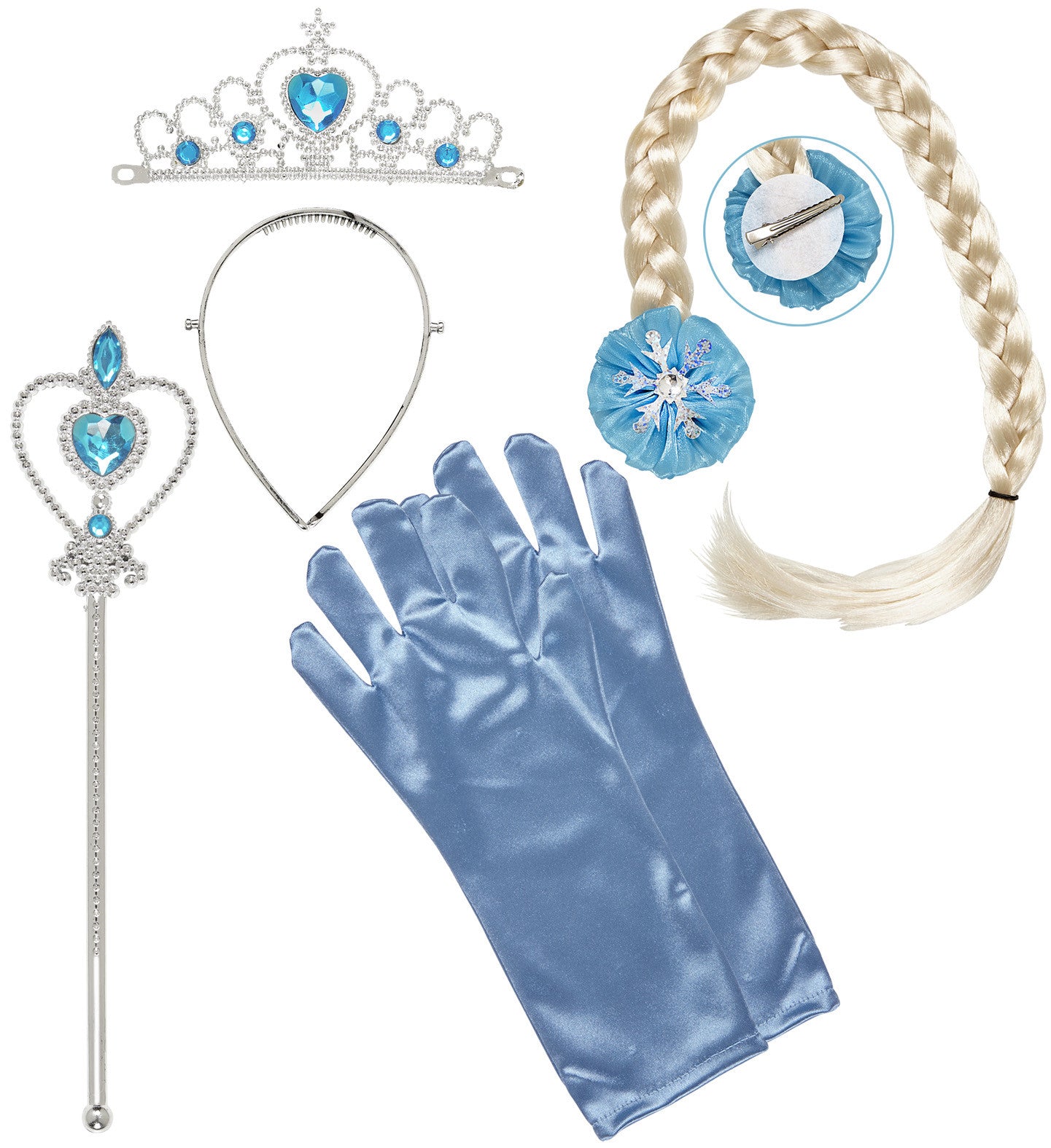 Kit de Princesa Frozen con Cetro, Tiara, Trenza y Guantes