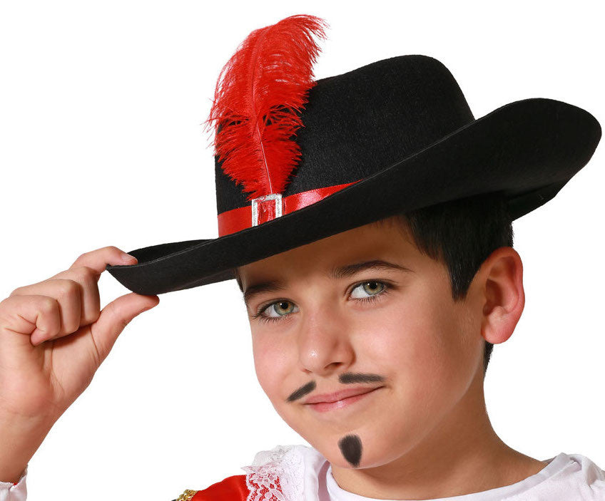 Sombrero de Mosquetero con Pluma Roja para Niño