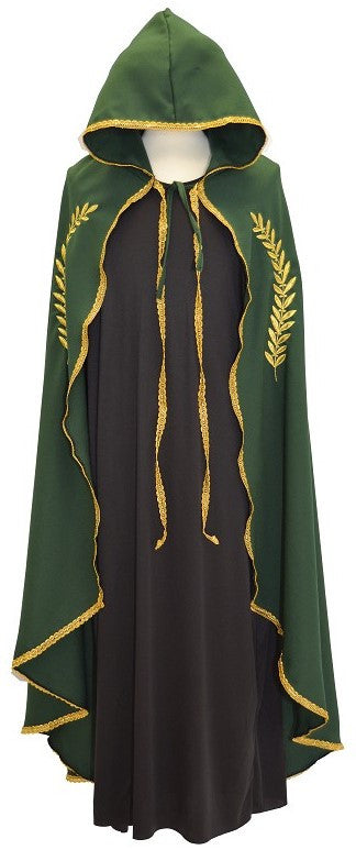 Capa Medieval Verde con Espigas y Ribetes Dorados