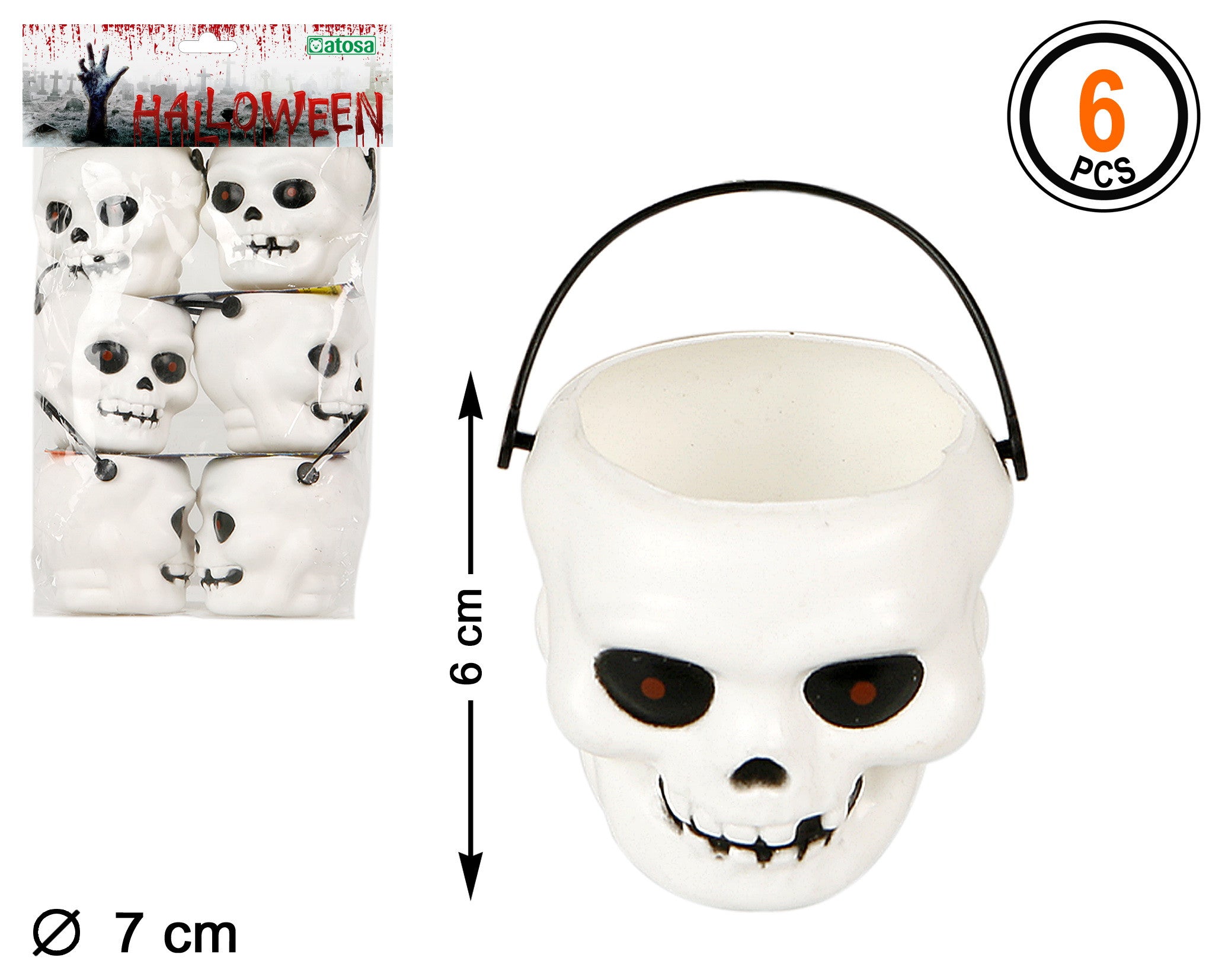 Pack de 6 Mini Calaveras para Decoración de Halloween