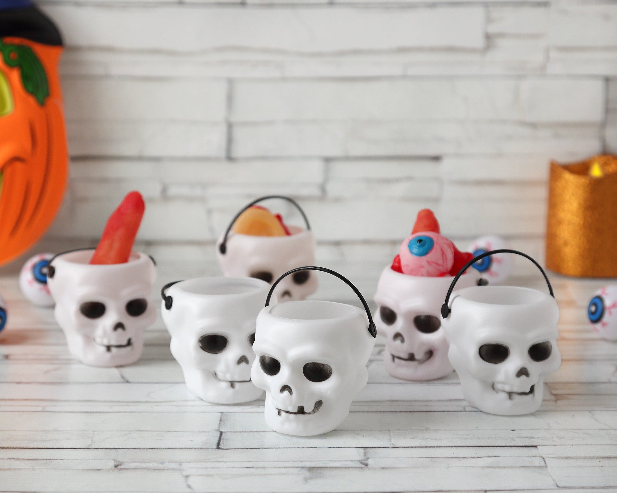 Pack de 6 Mini Calaveras para Decoración de Halloween