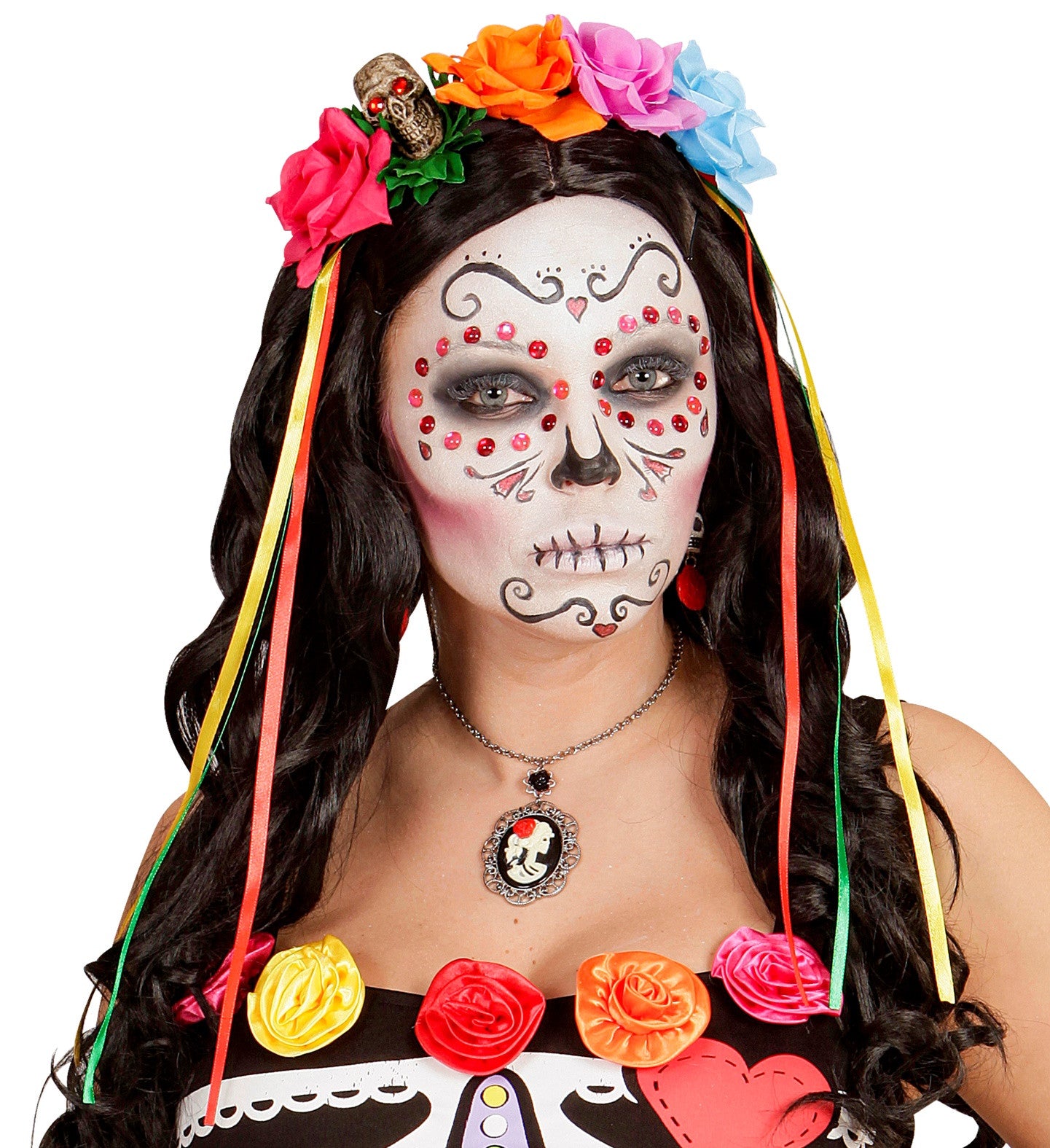 Diadema de Catrina con Rosas y Calavera