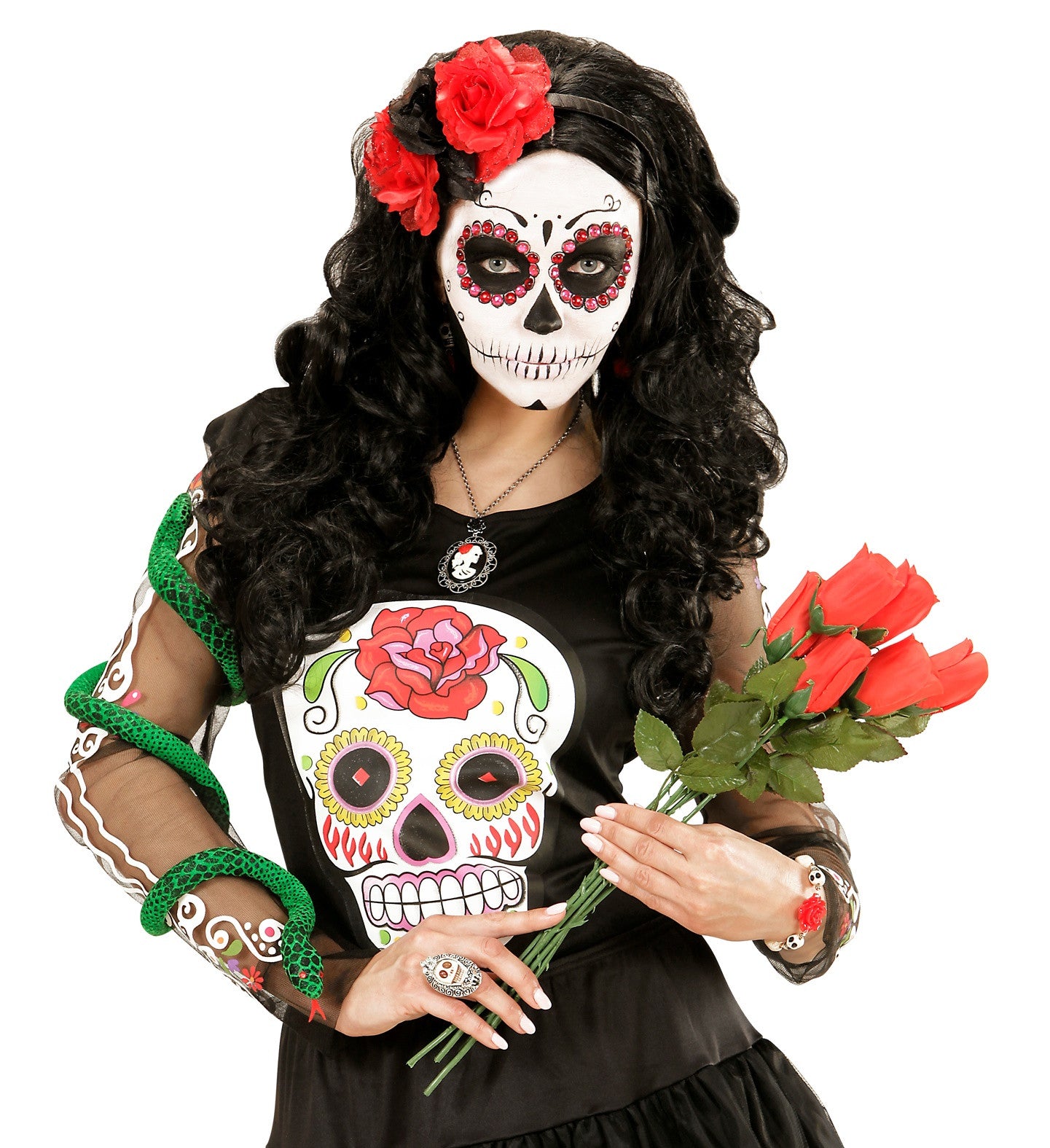 Diadema de Catrina con Flores Rojas y Negras