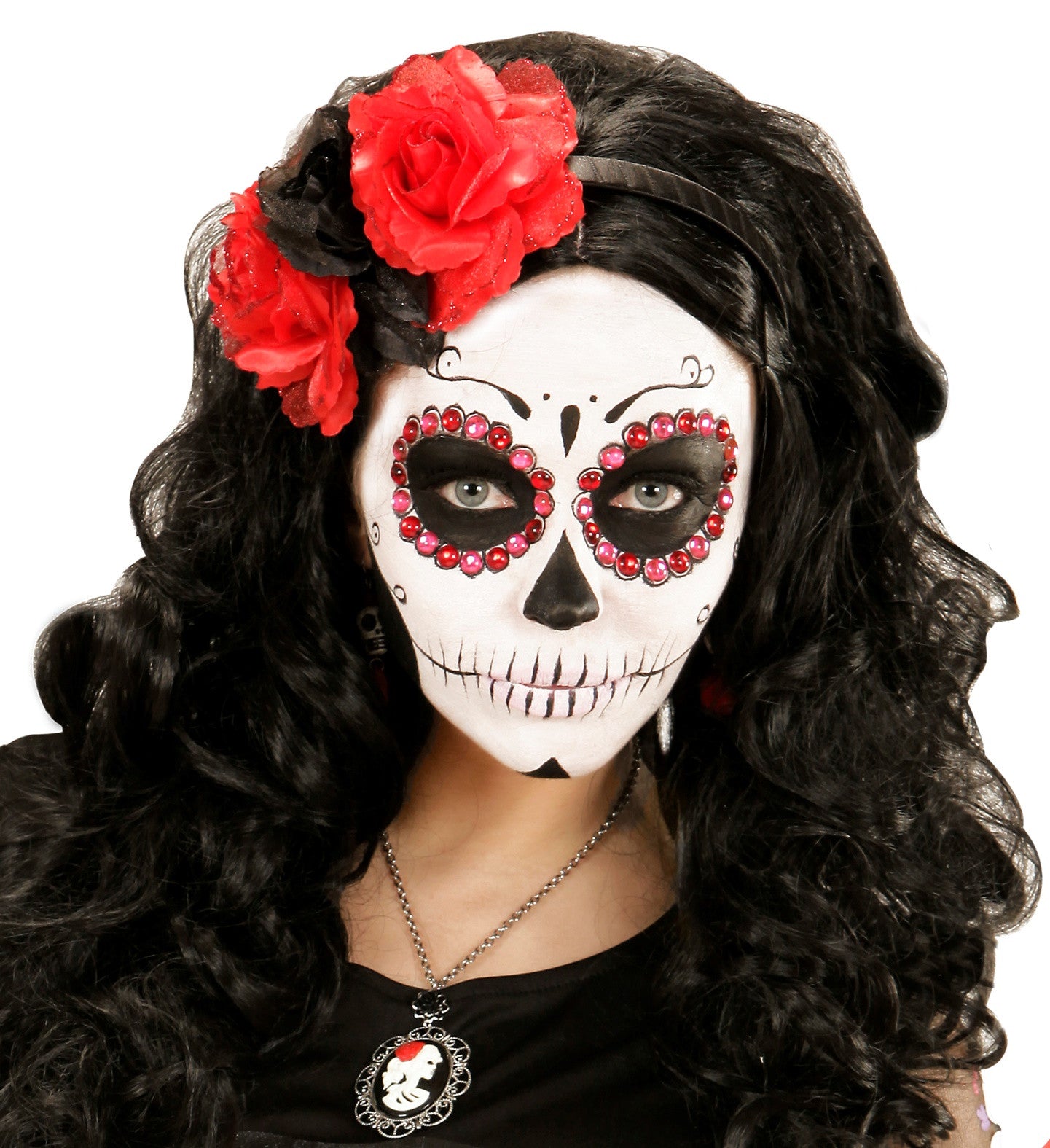 Diadema de Catrina con Flores Rojas y Negras