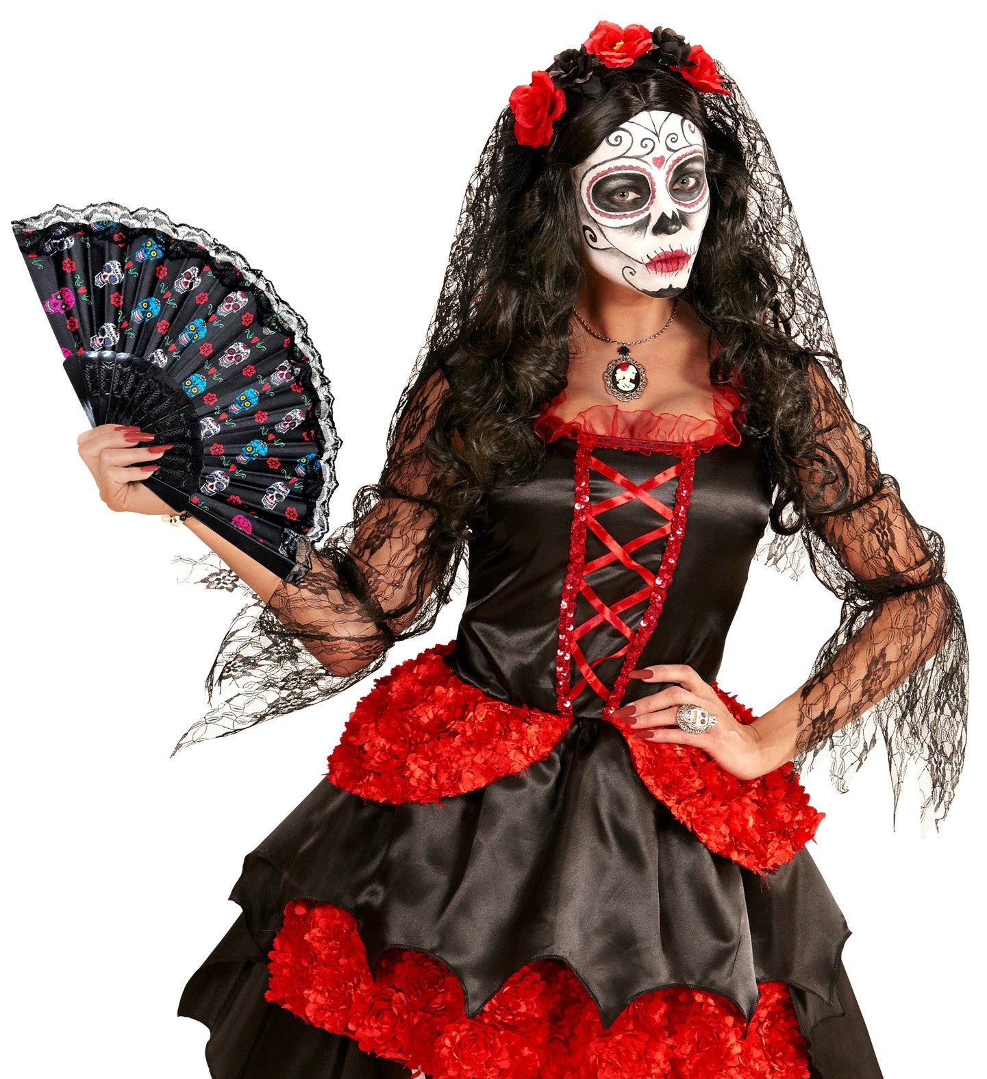 Abanico Día de los Muertos Negro