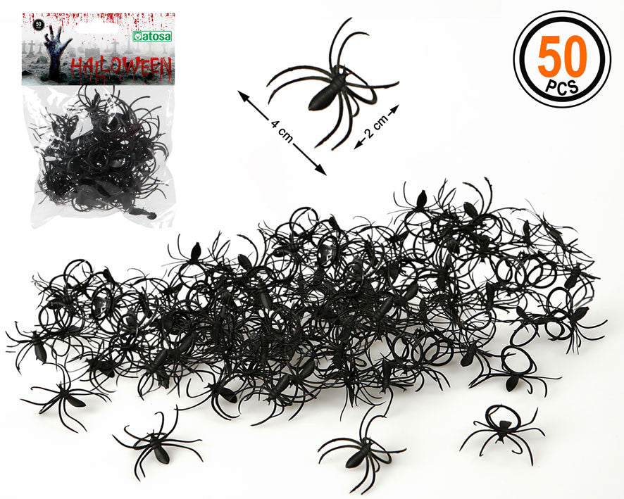 Pack de 50 Arañas Negras para Decoración de Halloween