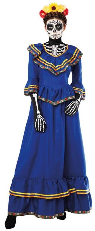 Disfraz de Catrina Mexicana Azul para Niña