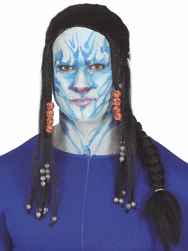 Peluca de Avatar Morena con Trenzas y Abalorios