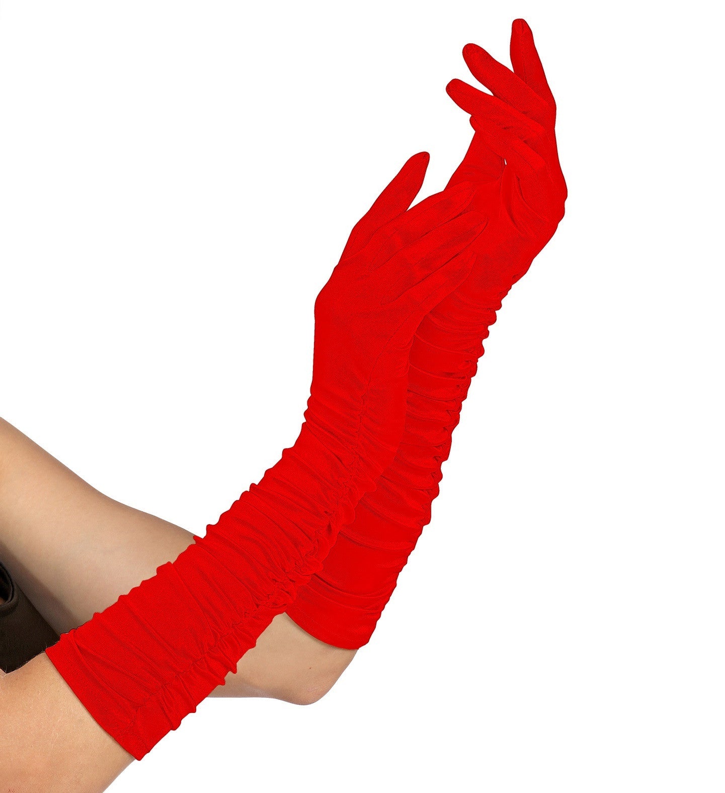 Guantes Rojos Largos Plisados Elásticos