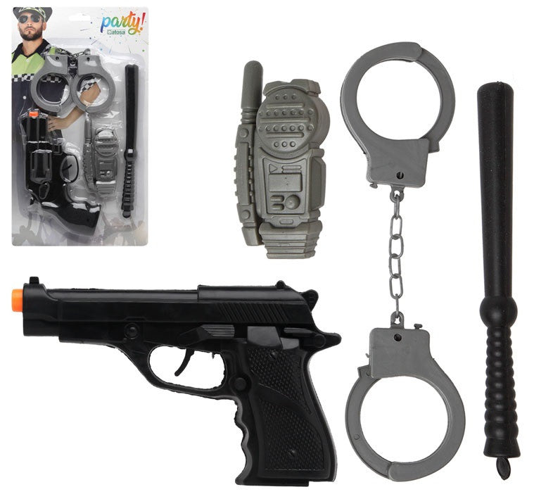 Kit de Policía con Pistola, Esposas, Porra y Walkie Talkie