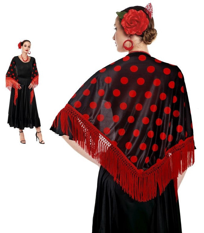 Mantón de Sevillana Negro con Lunares Rojos