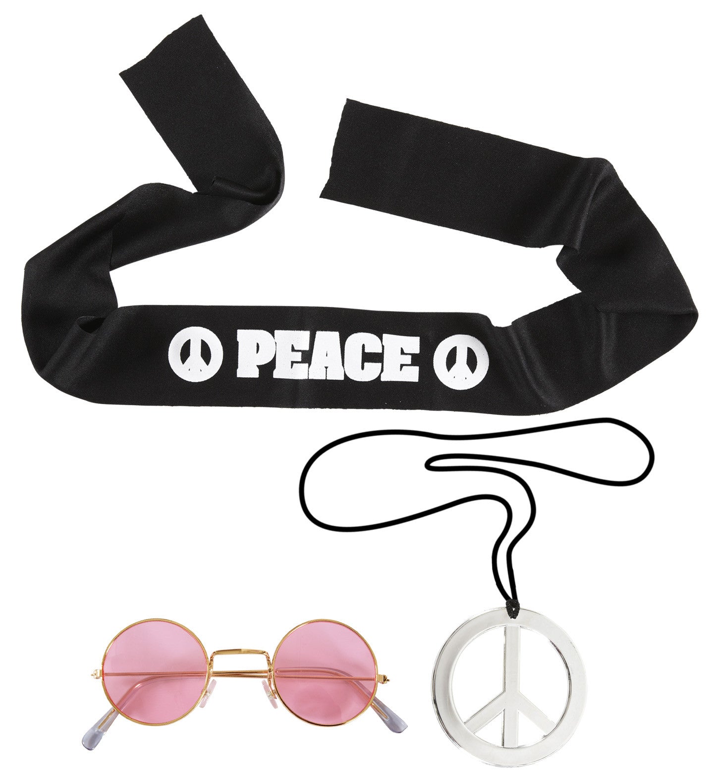 Kit Hippie con Gafas, Colgante y Cinta para la Cabeza