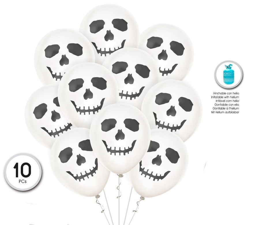 Pack de 10 Globos de Calavera para Decoración