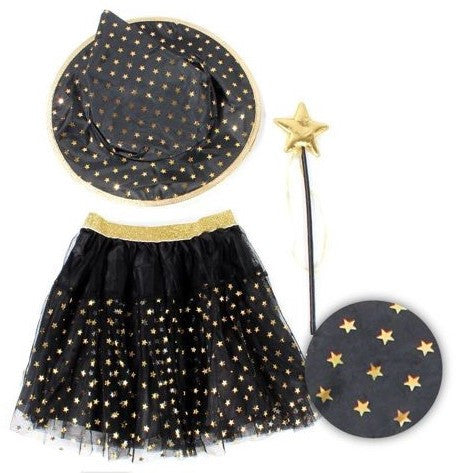 Kit de Bruja con Falda, Sombrero y Varita Infantil