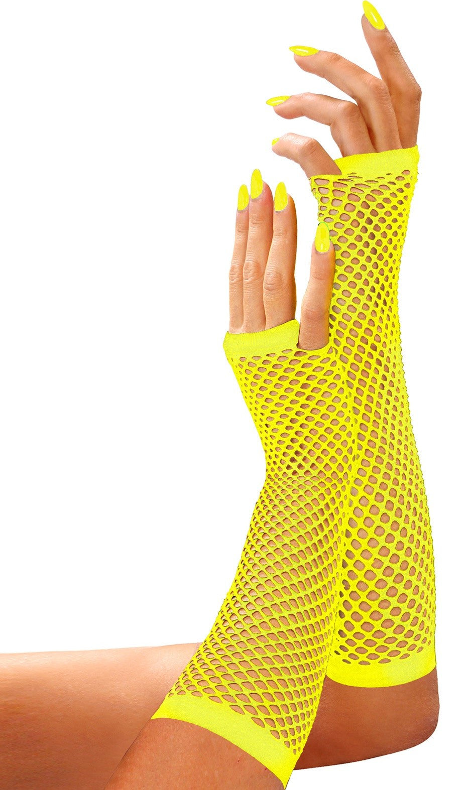 Guantes de Red Amarillo Neón Largos sin Dedos