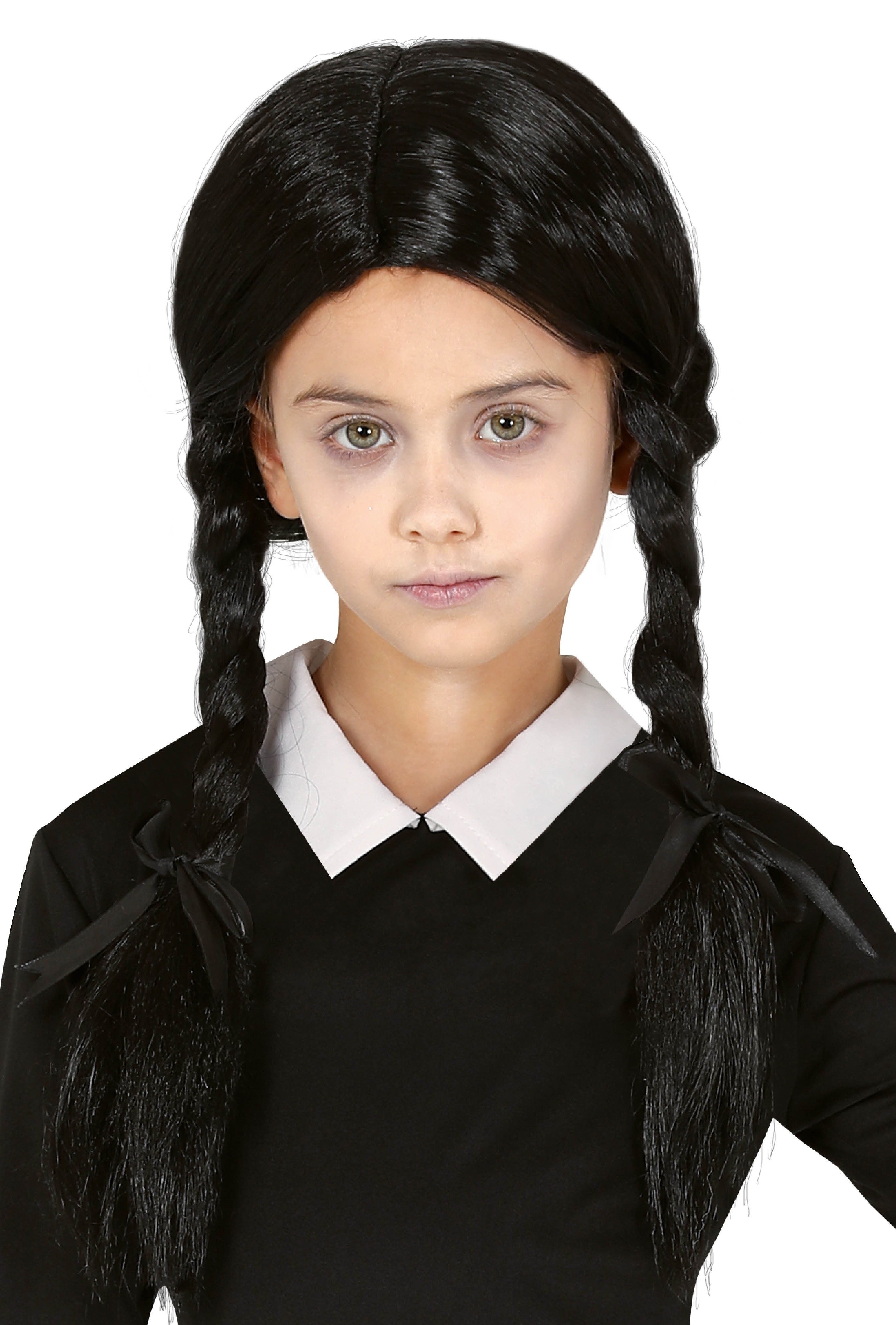 Peluca de Miércoles Addams con Trenzas para Niña