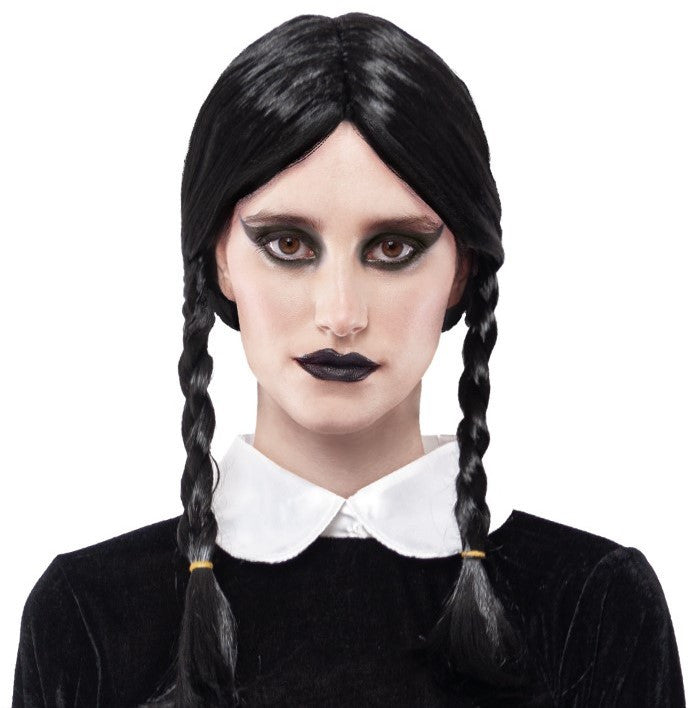 Peluca de Miércoles Familia Addams Morena con Trenzas