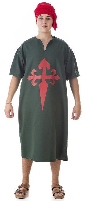 Túnica Medieval Verde con la Cruz de Santiago para Hombre