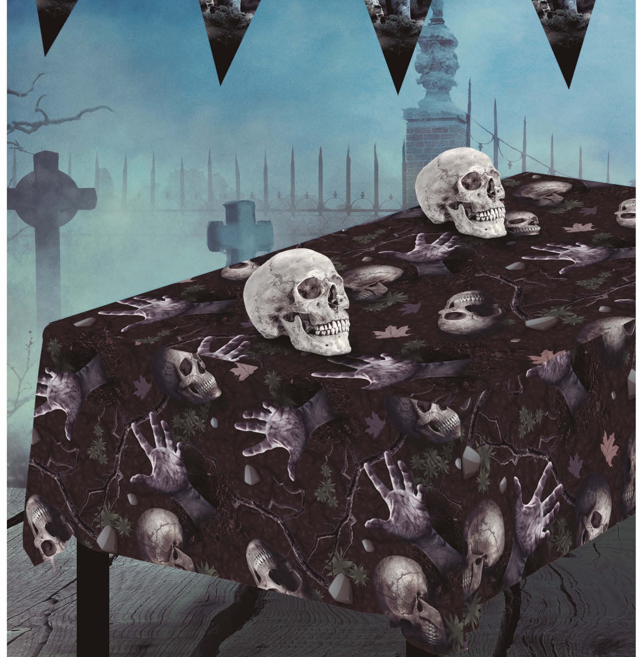 Mantel de Cementerio con Estampado de Calaveras