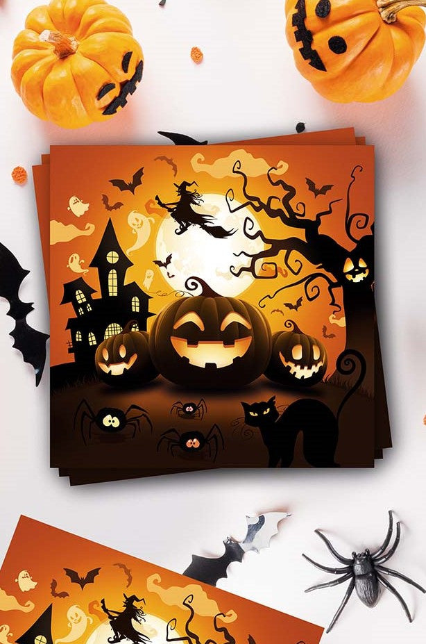 Pack de 12 Servilletas de Calabazas de Halloween