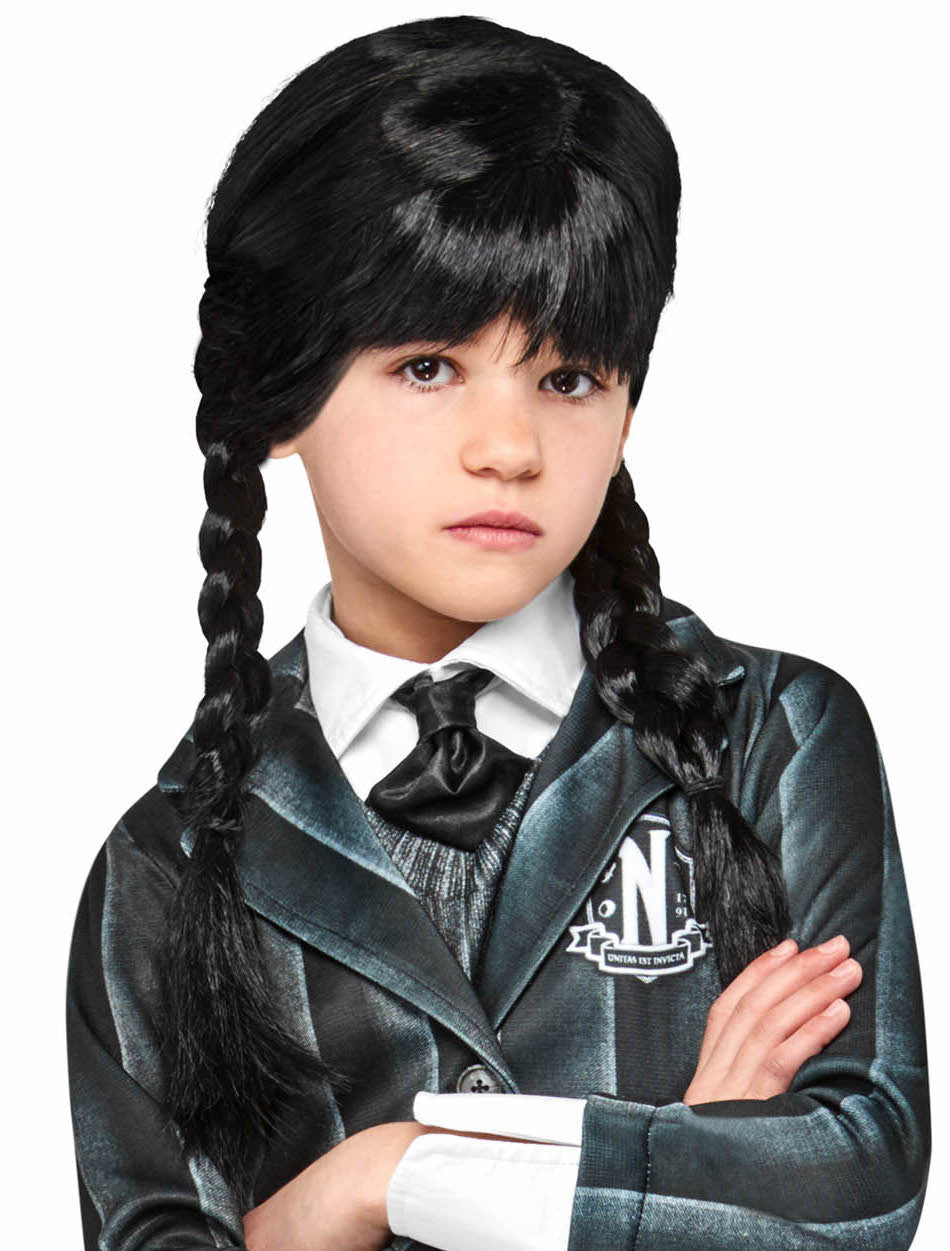 Peluca de Miércoles Addams con Trenzas Infantil