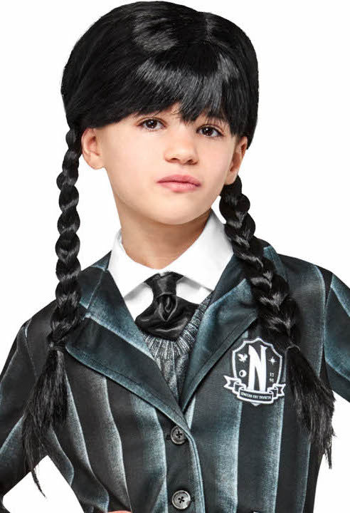 Peluca de Miércoles Addams con Trenzas Infantil