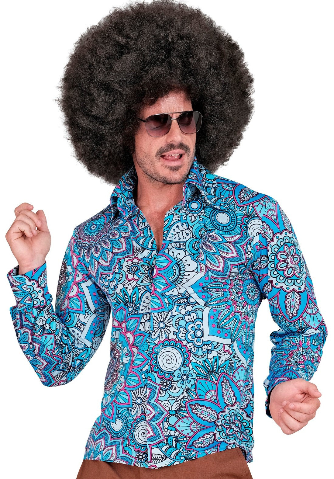 Camisa Años 60 Estampado Mandala Azul para Hombre