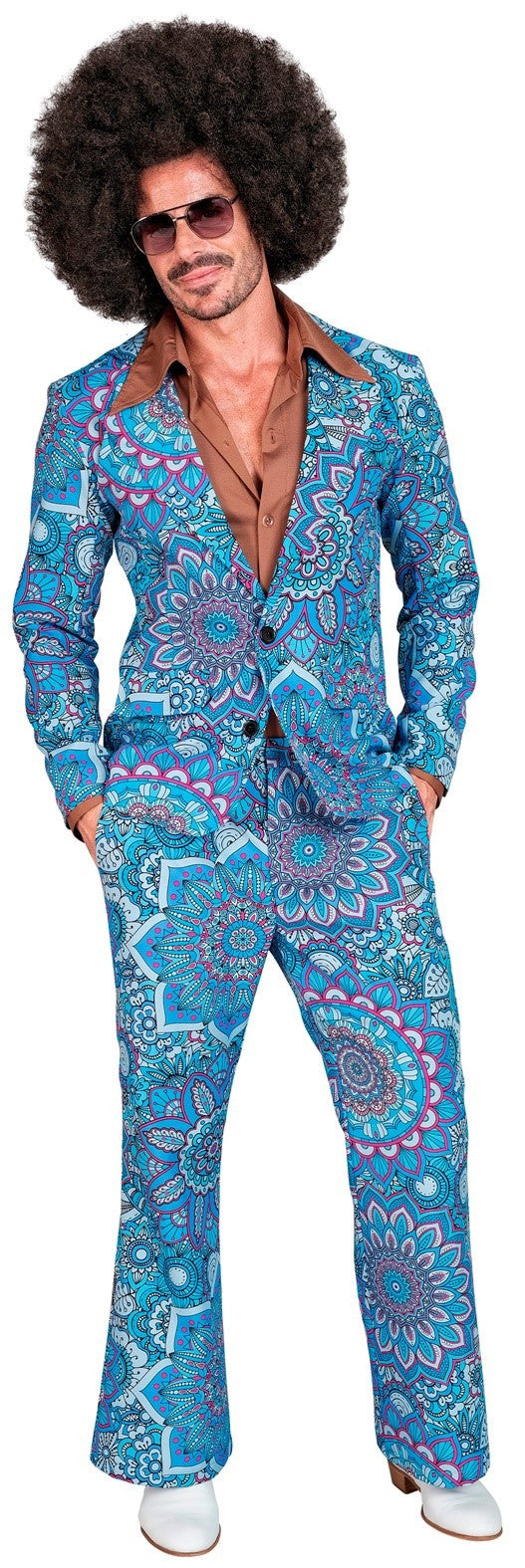 Traje Años 60 con Estampado Mandala Azul para Hombre