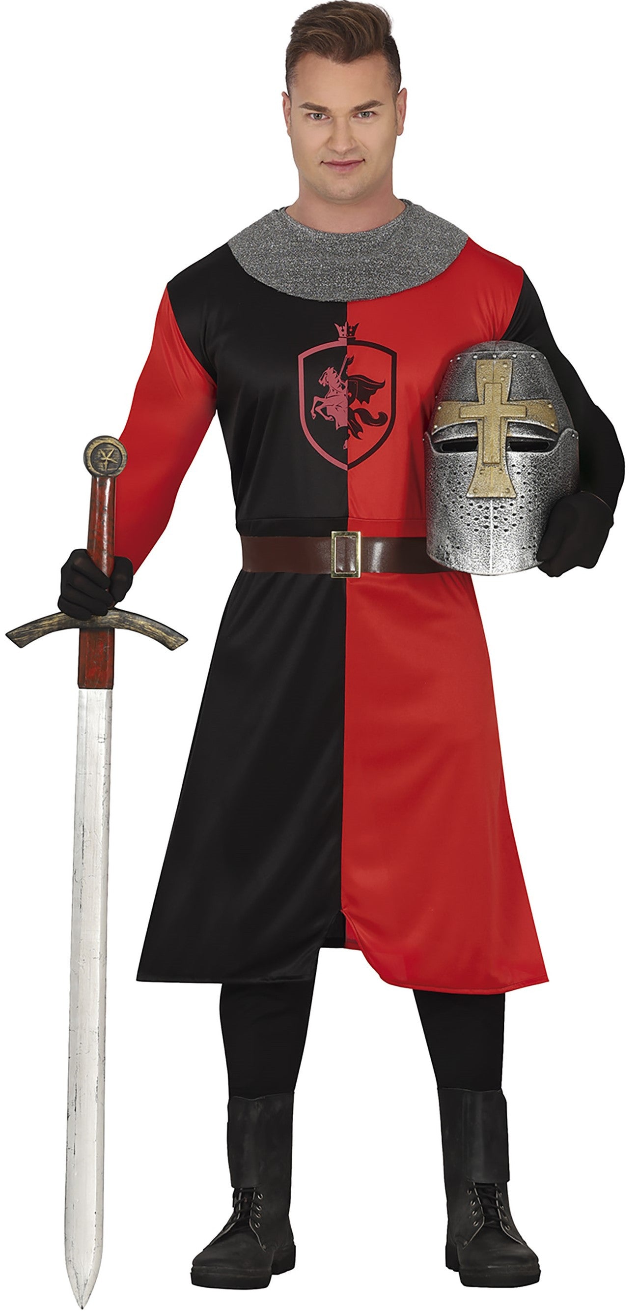 Disfraz de Caballero Medieval Rojo y Negro para Hombre