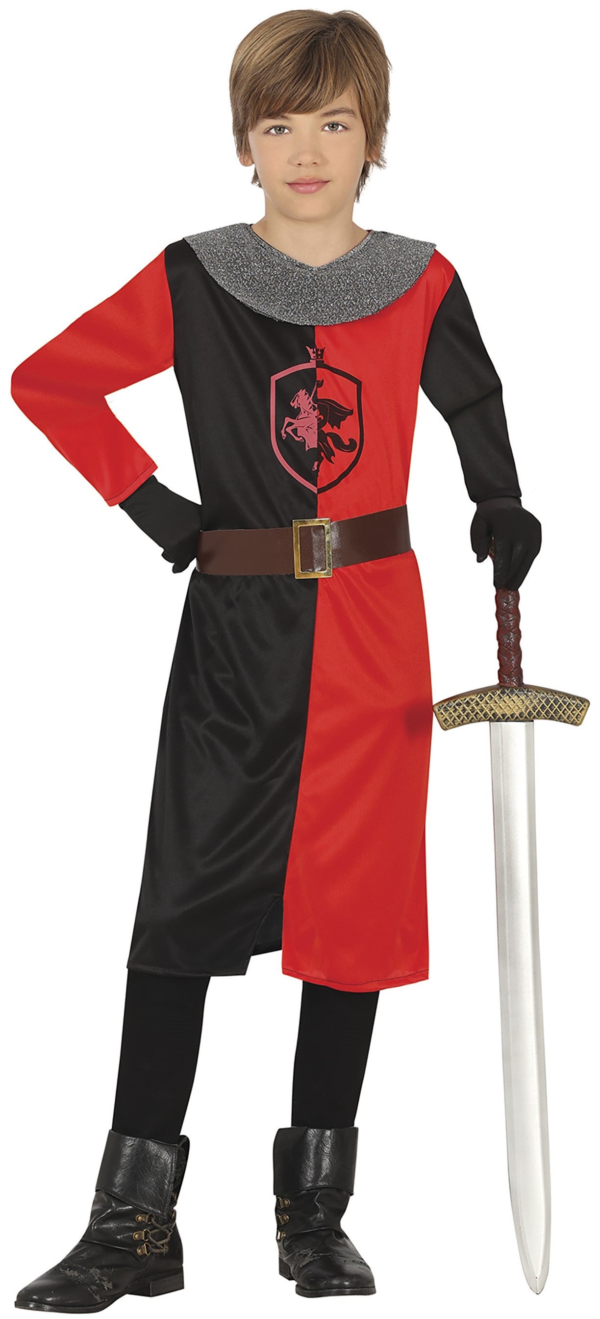 Disfraz de Caballero Medieval Rojo y Negro para Niño