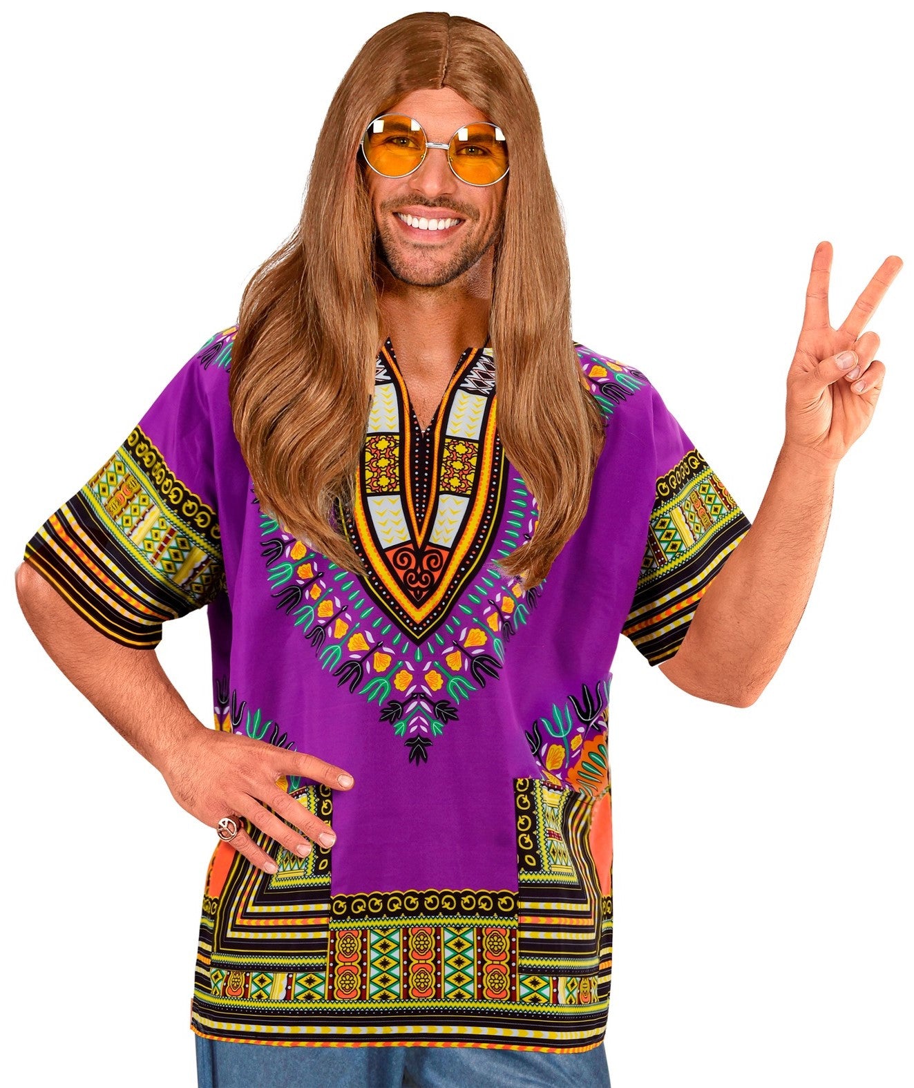 Camiseta Hippie Morada Estilo Dashiki para Hombre