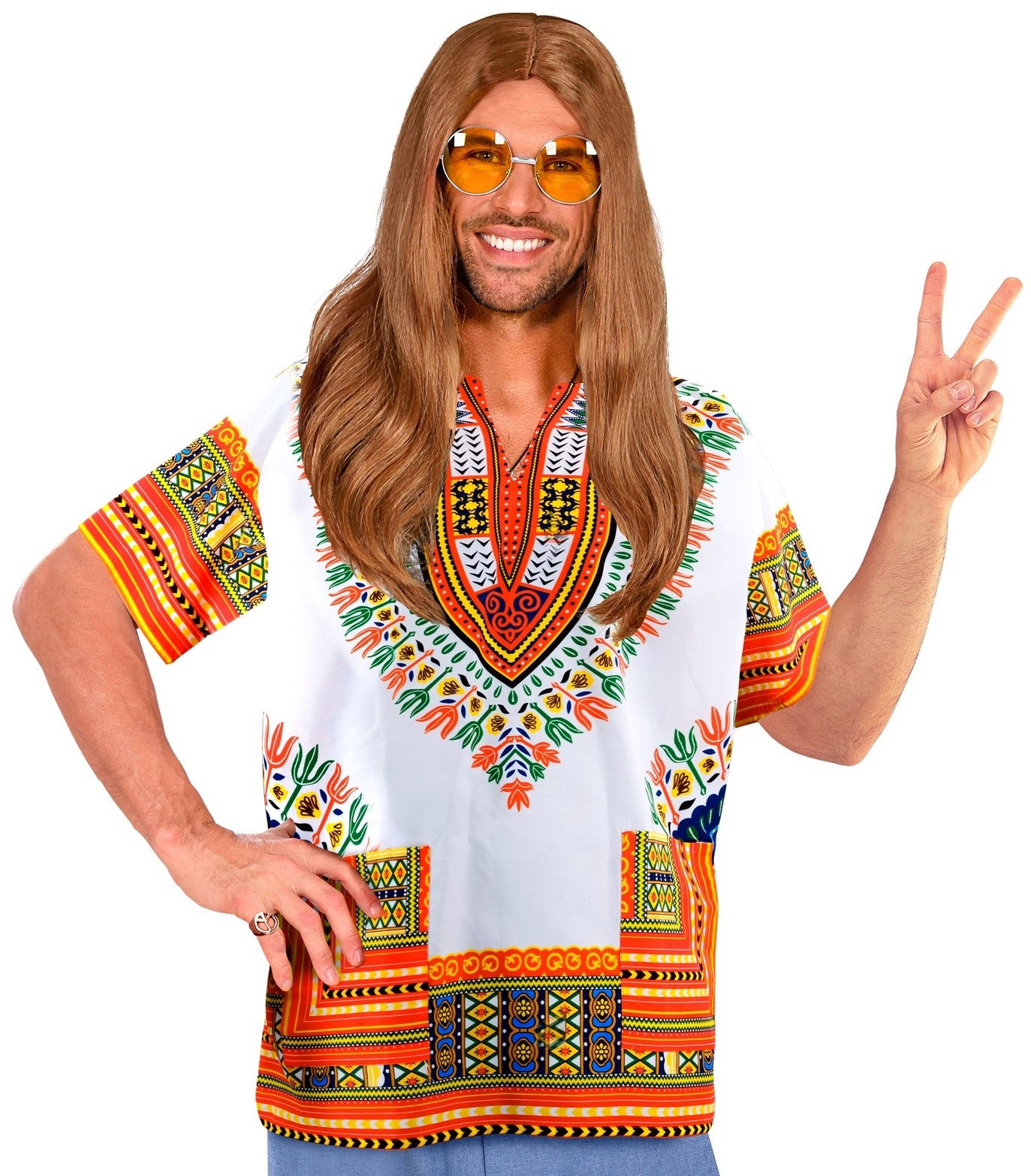 Camiseta Hippie Blanca Estilo Dashiki para Hombre