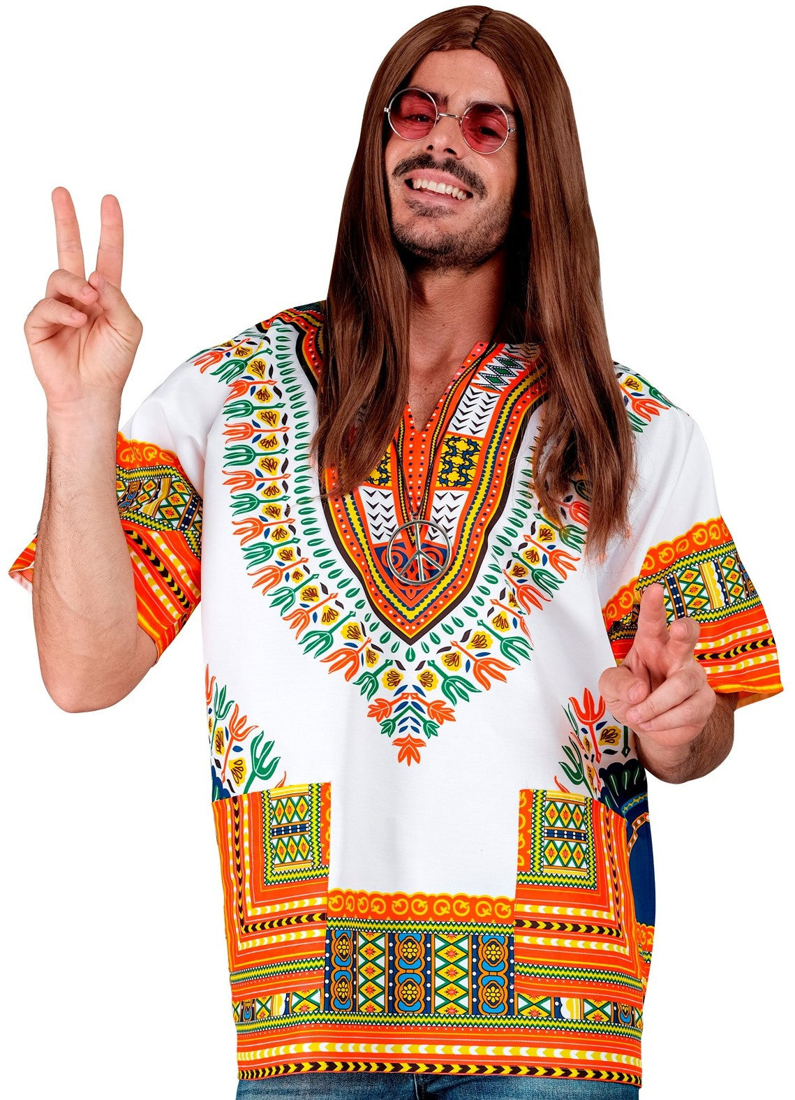 Camiseta Hippie Blanca Estilo Dashiki para Hombre