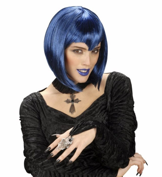 Peluca de Vampiresa Azul Corta